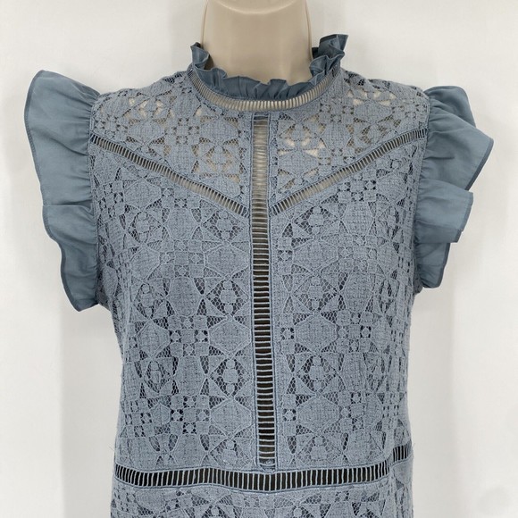 Altar'd State Dress Medium Blue Lace Short Sleeve Mini Fit & Flare BabyDoll - Picture 3 of 9